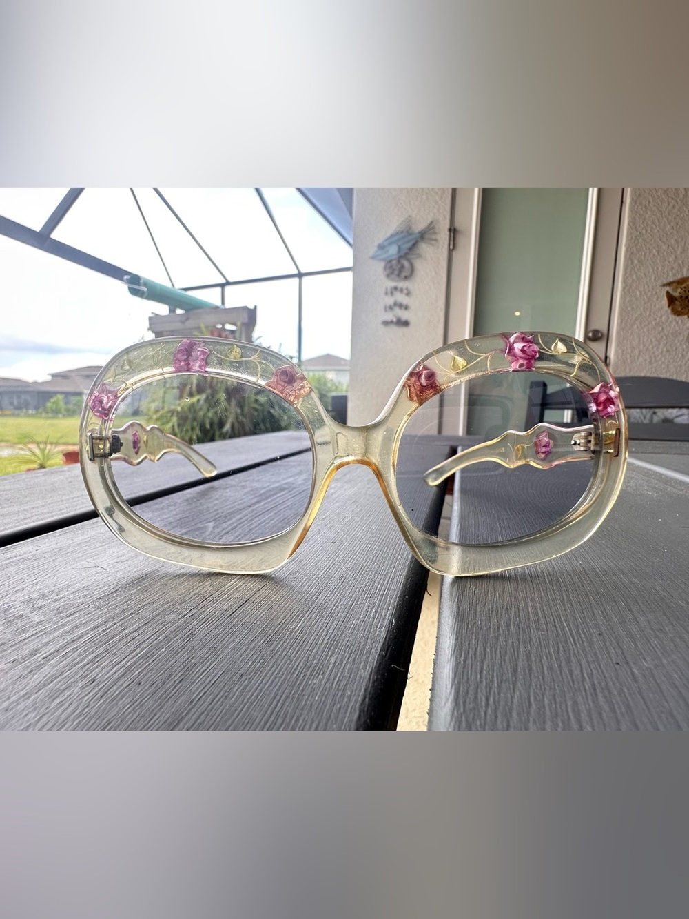 Renauld 1970's womens sunglasses in light gray lucite